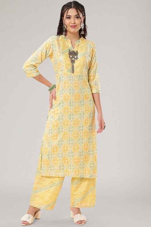 Fancy Printed Gotta Pati Work Straight Kurti with Plazzo 